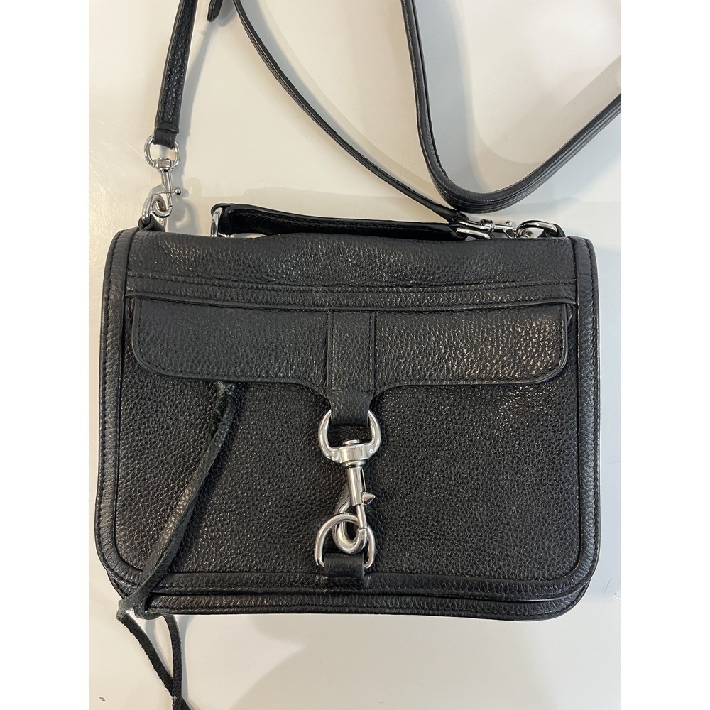 REBECCA MINKOFF Black Pebbled Leather Top Handle‎ Crossbody Bag Minimalist - Picture 3 of 11